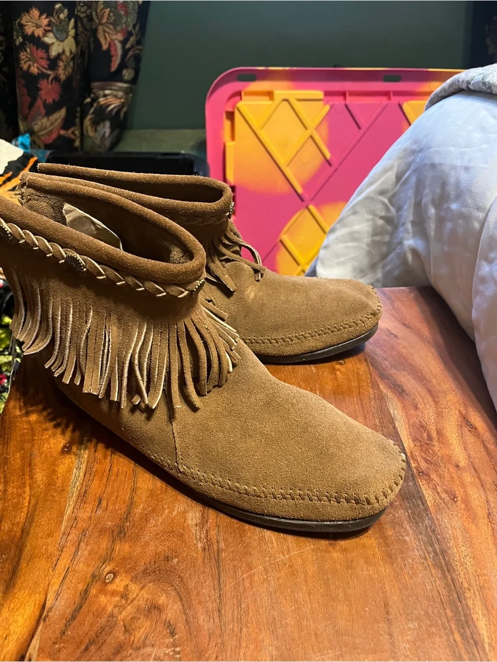 Fringe moccasins Suede Ankle Boots - Tan